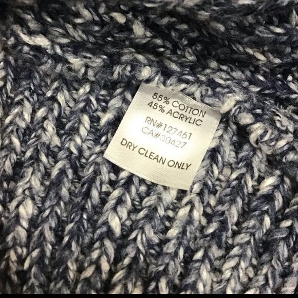 Wildfox Drew Oversize Herringbone Open V Chunky Sweater Blue White Size Small - Picture 10 of 13